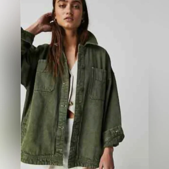 We The Free Madison City Denim Jacket olive green - Picture 1 of 4